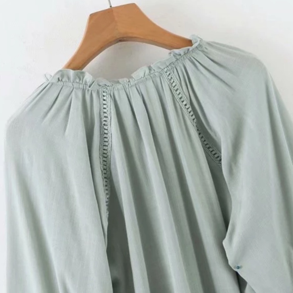 Lace Bell Sleeve Boho Gypsy Dress Mint Green-Blue - Picture 7 of 12